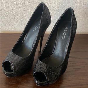 Aldo Sequined Peep Toe Pumps